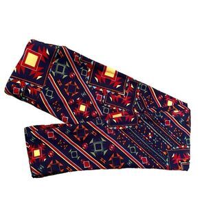 0665 LulaRoe Kids Leggings M/S Stripes and Dashes Print Black and Red NWOT